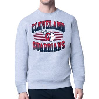 Men's Starter Heather Gray Cleveland Guardians Team Grit Graphic Fleece Pullover Sweatshirt