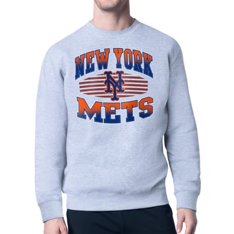 Men's Starter Heather Gray New York Mets Team Grit Graphic Fleece Pullover Sweatshirt