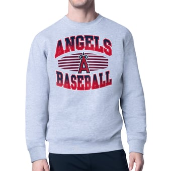 Men's Starter Heather Gray Los Angeles Angels Team Grit Graphic Fleece Pullover Sweatshirt