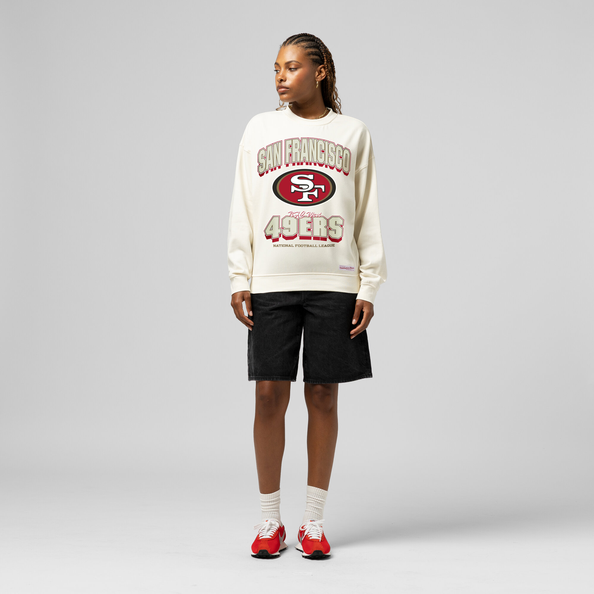 Women's Mitchell & Ness Cream San Francisco 49ers Tonal Arch Sweatshirt