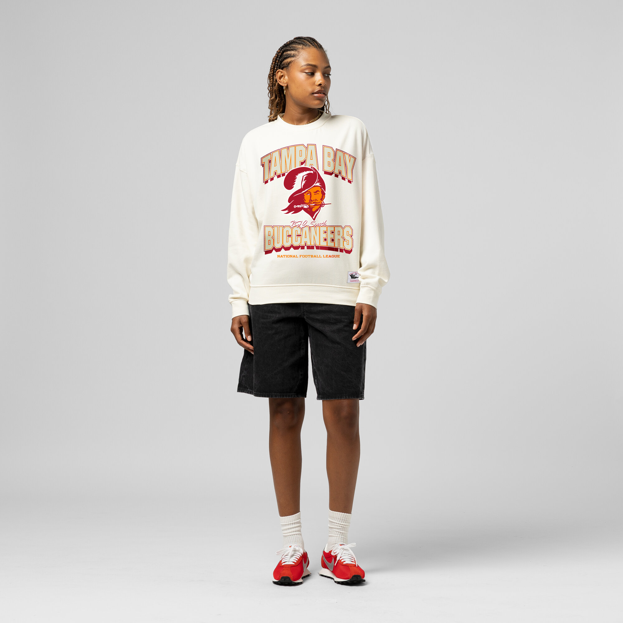 Women's Mitchell & Ness Cream Tampa Bay Buccaneers Tonal Arch Sweatshirt