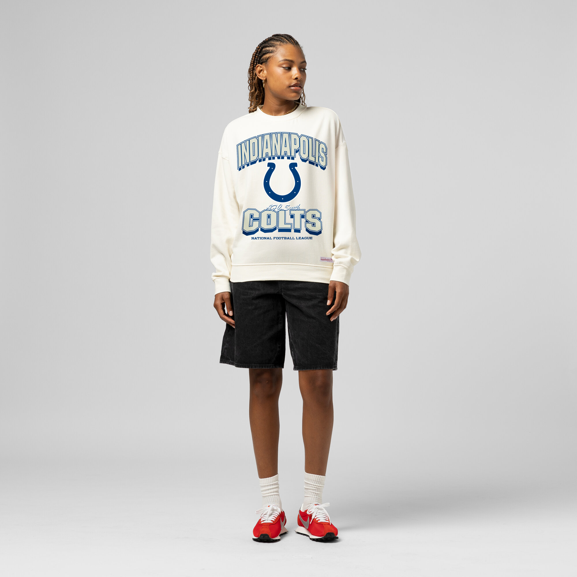 Women's Mitchell & Ness Cream Indianapolis Colts Tonal Arch Sweatshirt