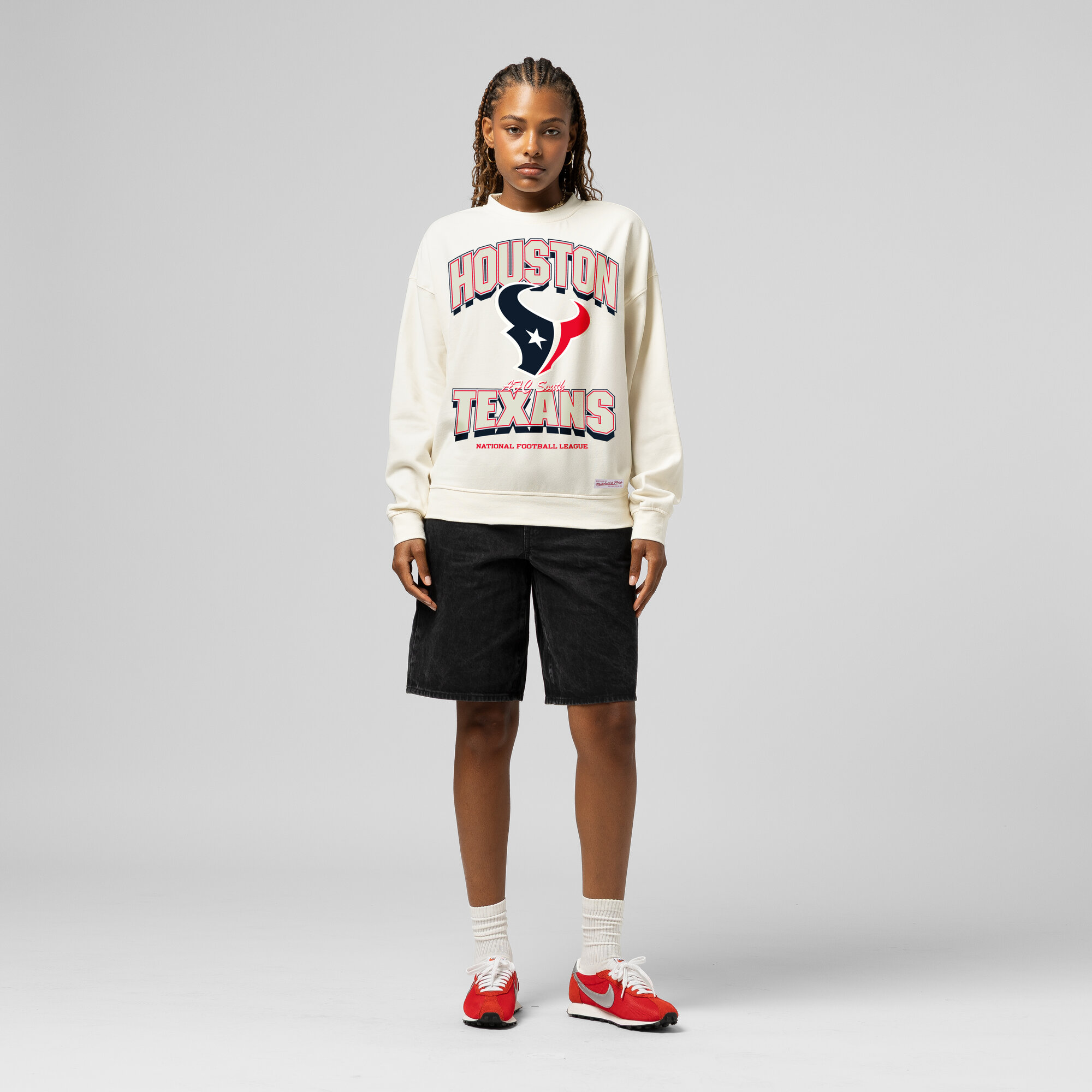 Women's Mitchell & Ness Cream Houston Texans Tonal Arch Sweatshirt