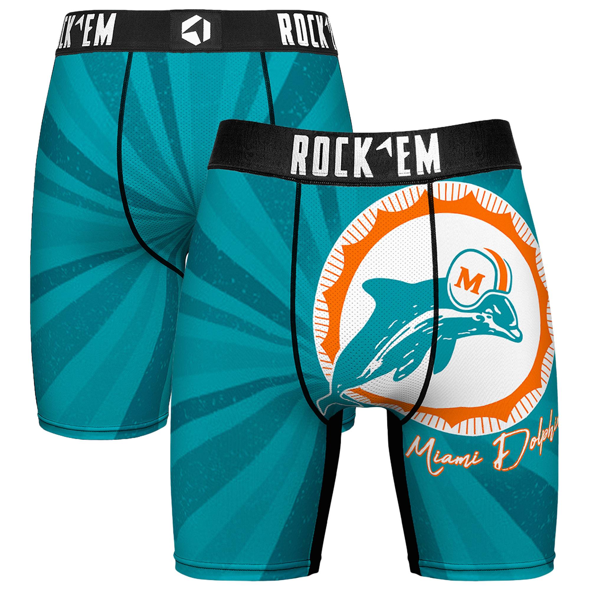 Men's Rock Em Aqua Miami Dolphins Throwback Swirl Boxer Briefs