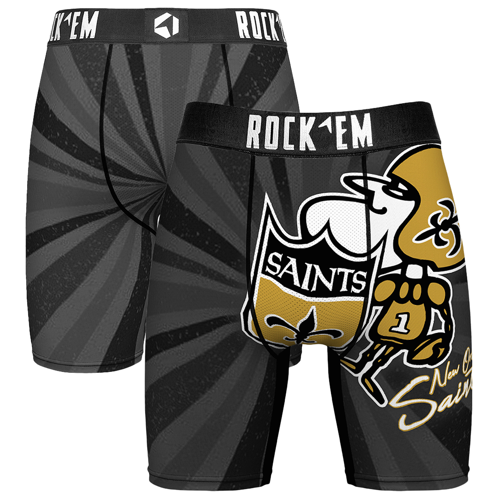 Men's Rock Em  Black New Orleans Saints Throwback Swirl Boxer Briefs