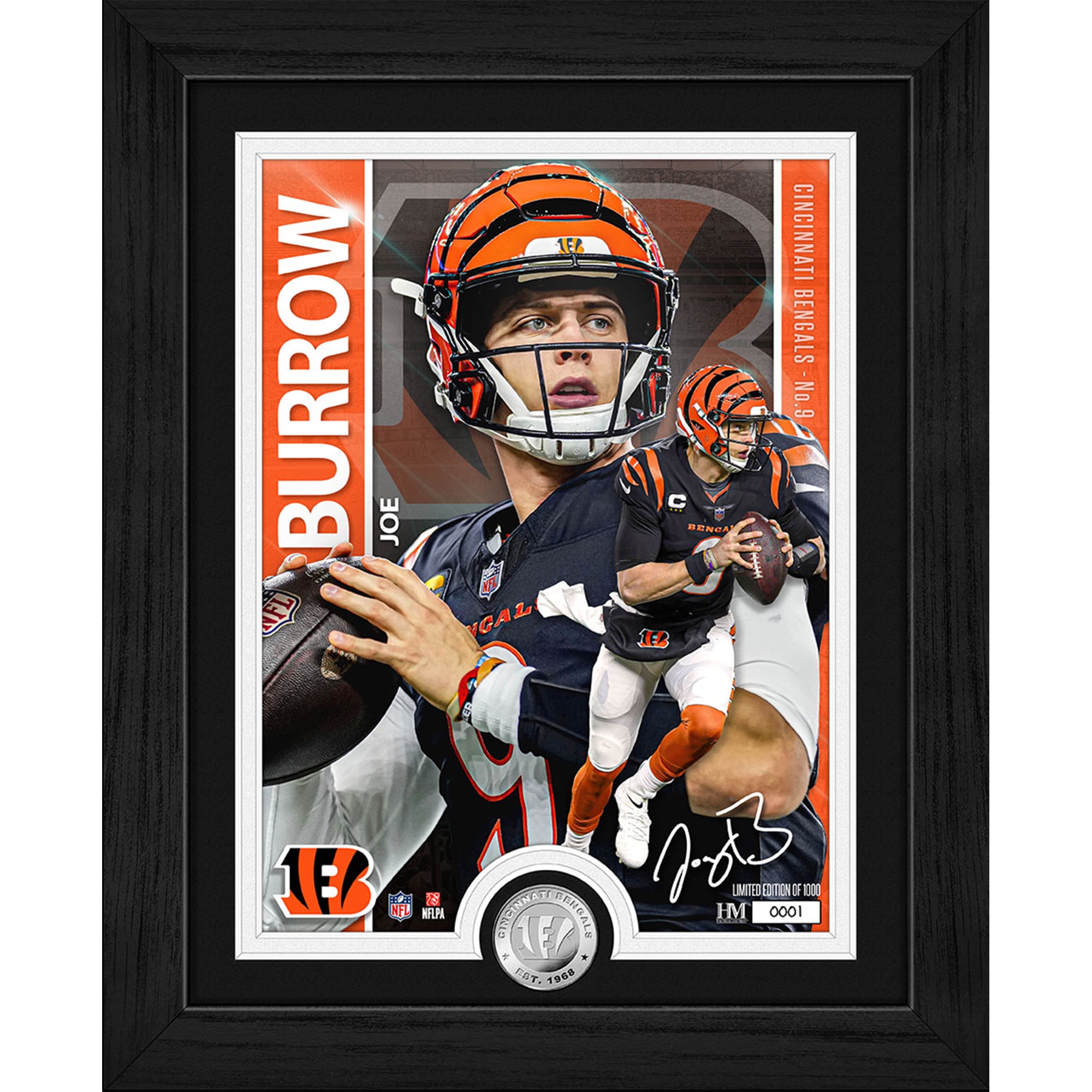 Highland Mint Joe Burrow Cincinnati Bengals 13" x 16" Silver Coin Photo Mint