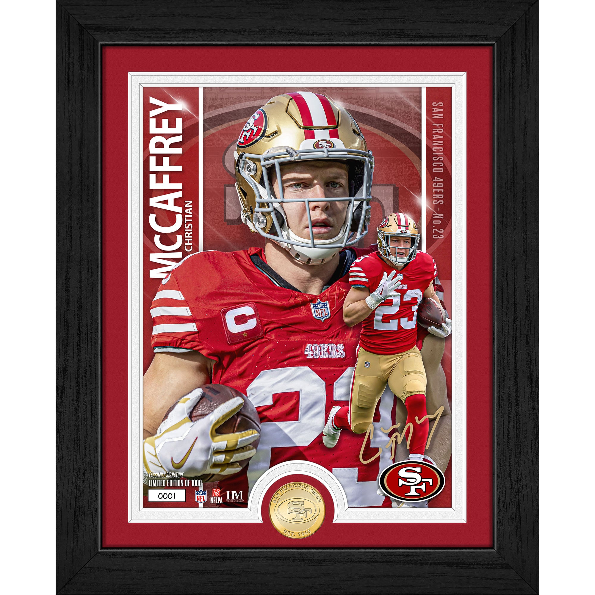 Highland Mint Christian McCaffrey San Francisco 49ers 13" x 16" Bronze Coin Photo Mint