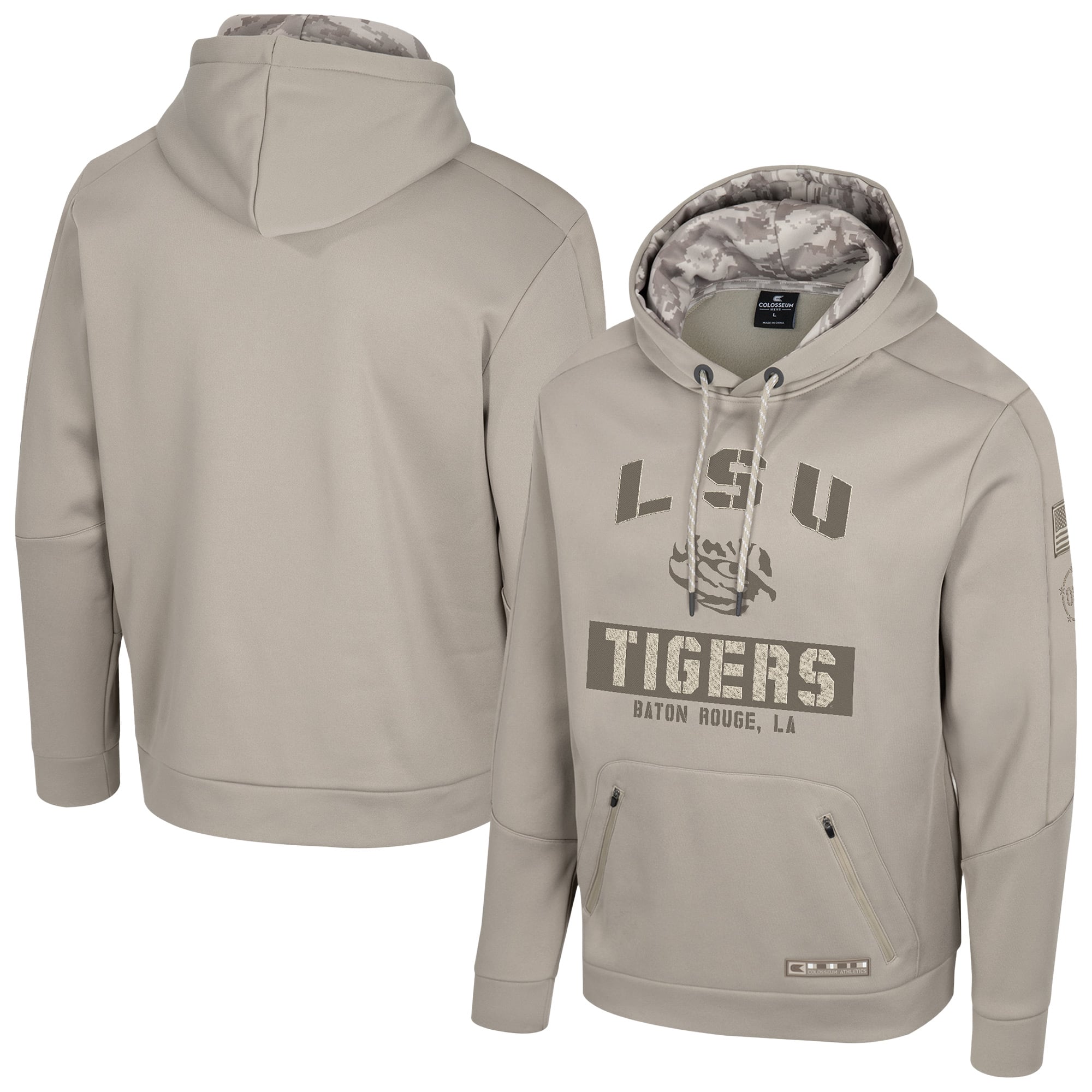 Men's Colosseum Oatmeal LSU Tigers Big & Tall Operation Hat Trick Battalion Hoodie Sweatshirt