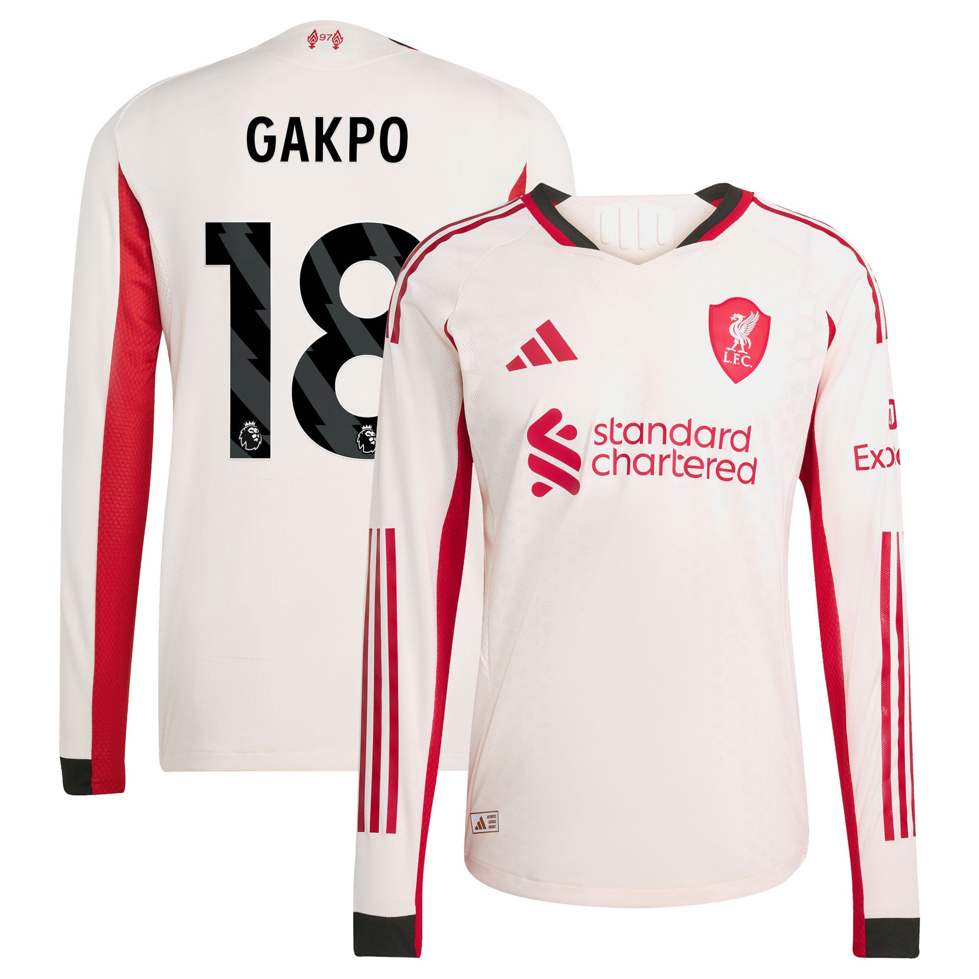 Maillot Authentique adidas Liverpool Extérieur 25/26 - Manches Longues avec flocage Gakpo 18