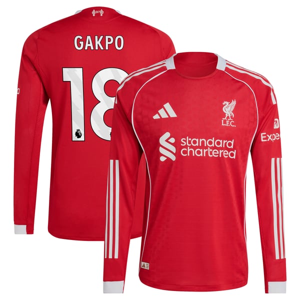 Maillot Authentique Liverpool adidas Domicile 25/26 - Manches longues avec flocage Gakpo 18
