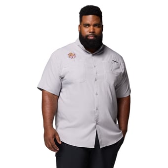 Men's Columbia  Gray LSU Tigers Big & Tall Tamiami Omni-Shade Button-Down Shirt