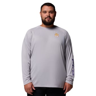 Men's Columbia  Gray LSU Tigers Big & Tall Terminal Tackle Long Sleeve Omni-Shade T-Shirt