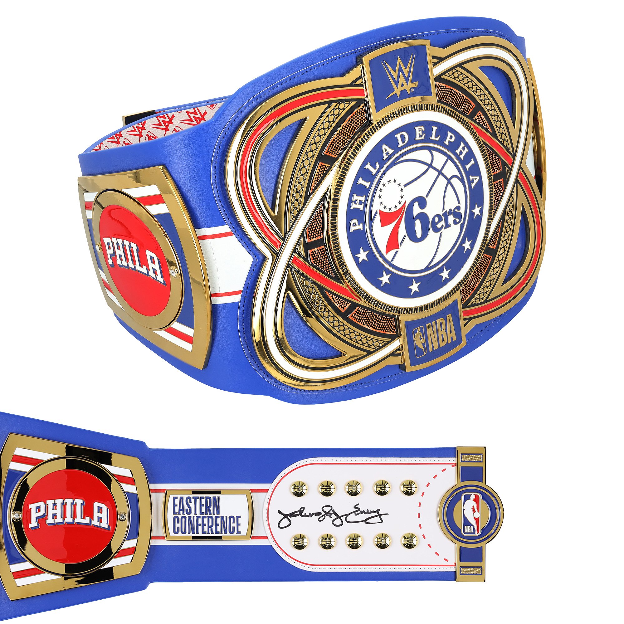 Julius Erving Philadelphia 76ers Autographed WWE Legacy Title Belt