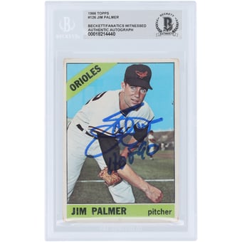 Jim Palmer Baltimore Orioles Autographed 1966 Topps #126 Beckett Fanatics Witnessed Authenticated Rookie Card with "HOF 90" Inscription