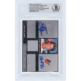 Jim Palmer Baltimore Orioles Autographed 2003 Flair Greats Cut of History Pants Relic #FG-JP Beckett Fanatics Witnessed Authenticated Card with "HOF 90" Inscription
