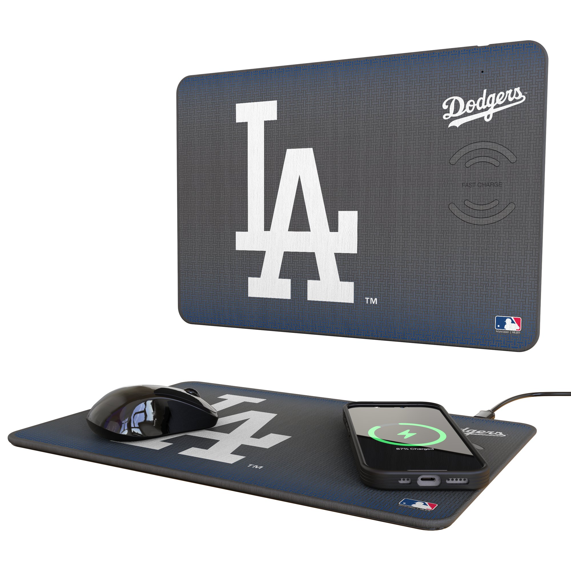 Keyscaper Los Angeles Dodgers Linen Print 15W Fast Wireless Charger and Mouse Pad
