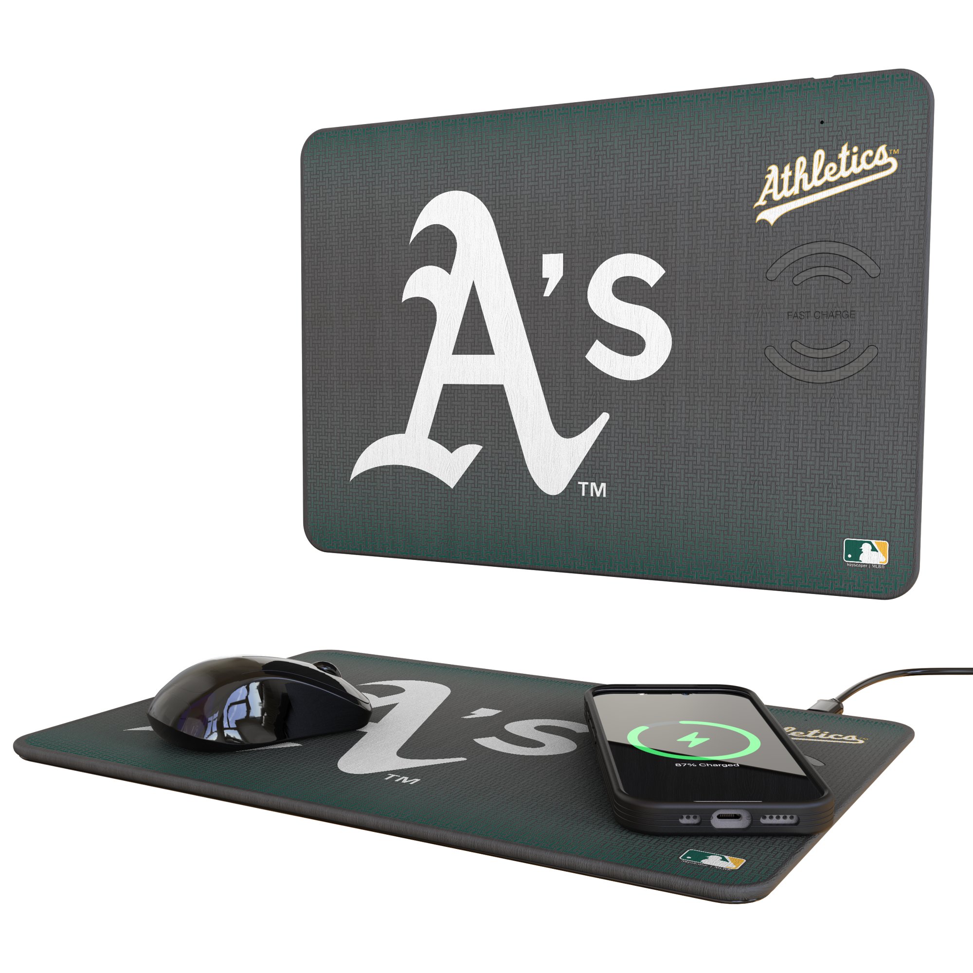 Keyscaper Athletics Linen Print 15W Fast Wireless Charger and Mouse Pad