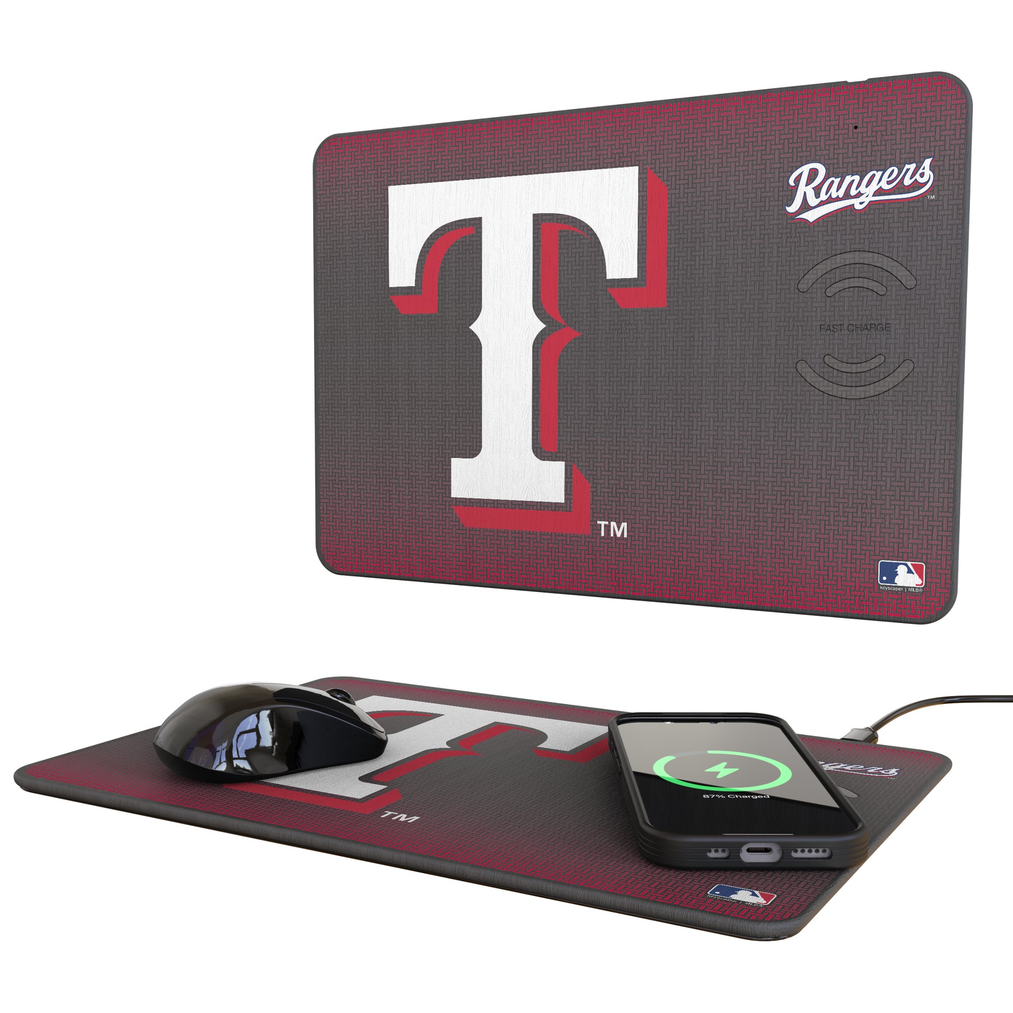 Keyscaper Texas Rangers Linen Print 15W Fast Wireless Charger and Mouse Pad