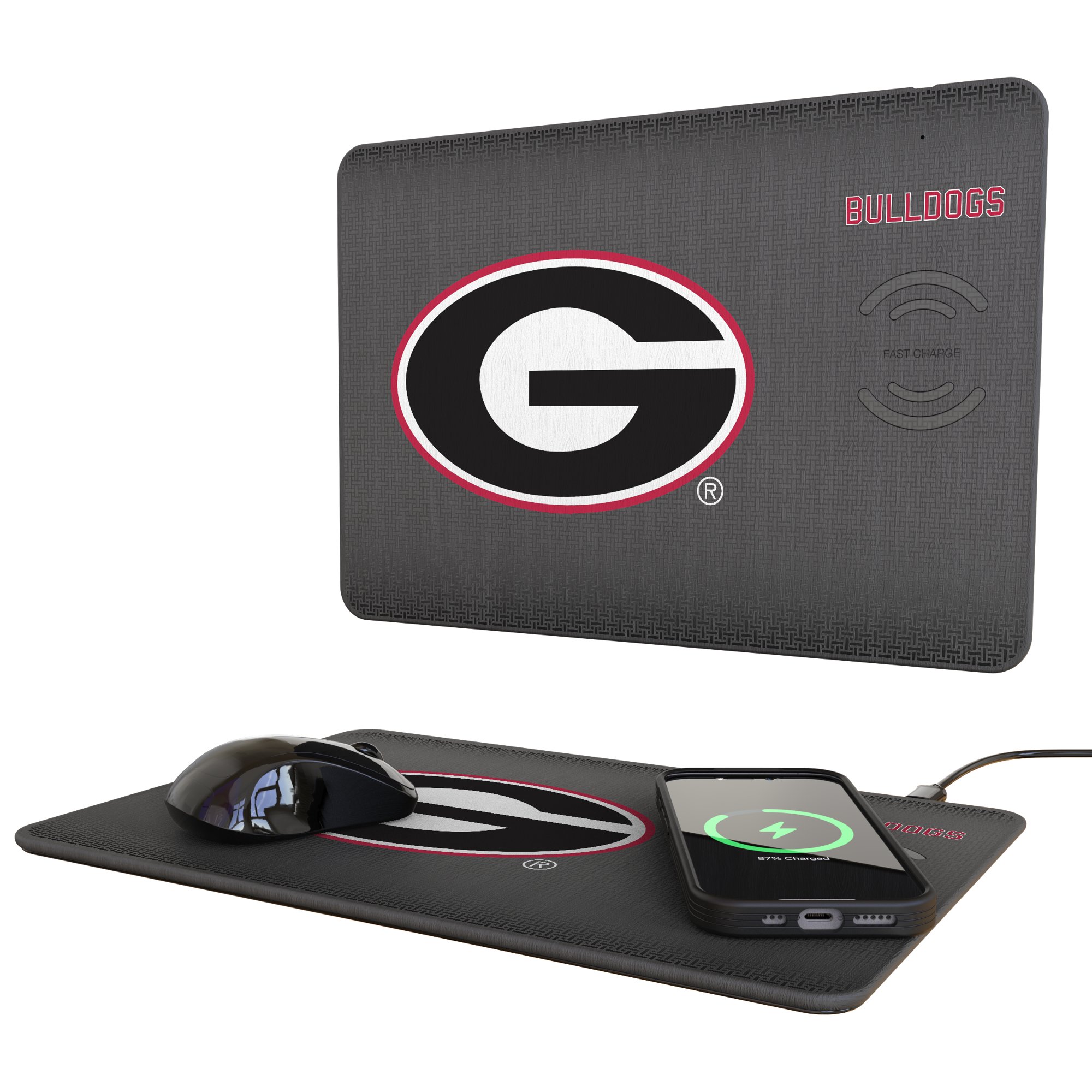 Keyscaper Georgia Bulldogs Linen Print 15W Fast Wireless Charger and Mouse Pad