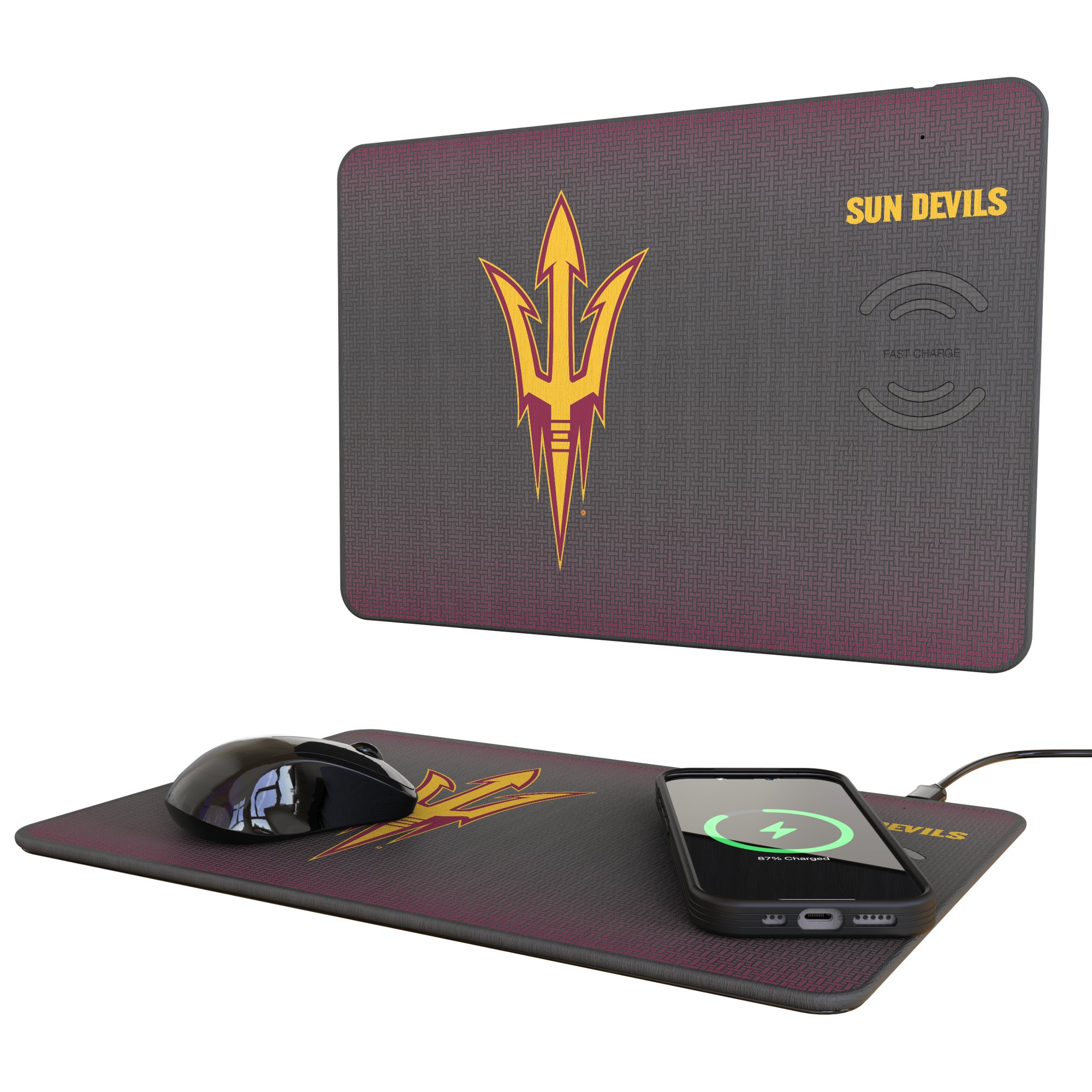 Keyscaper Arizona State Sun Devils Linen Print 15W Fast Wireless Charger and Mouse Pad