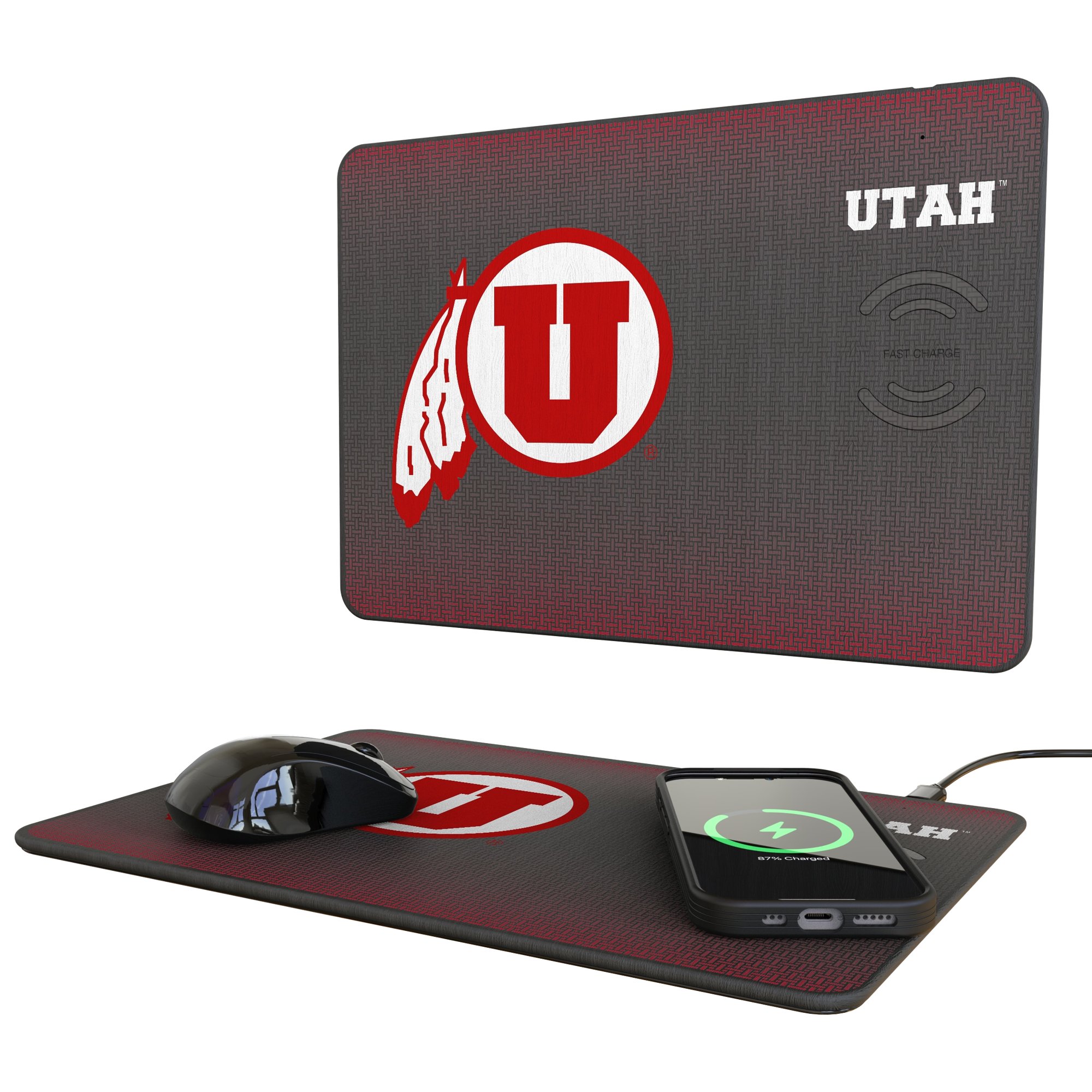 Keyscaper Utah Utes Linen Print 15W Fast Wireless Charger and Mouse Pad