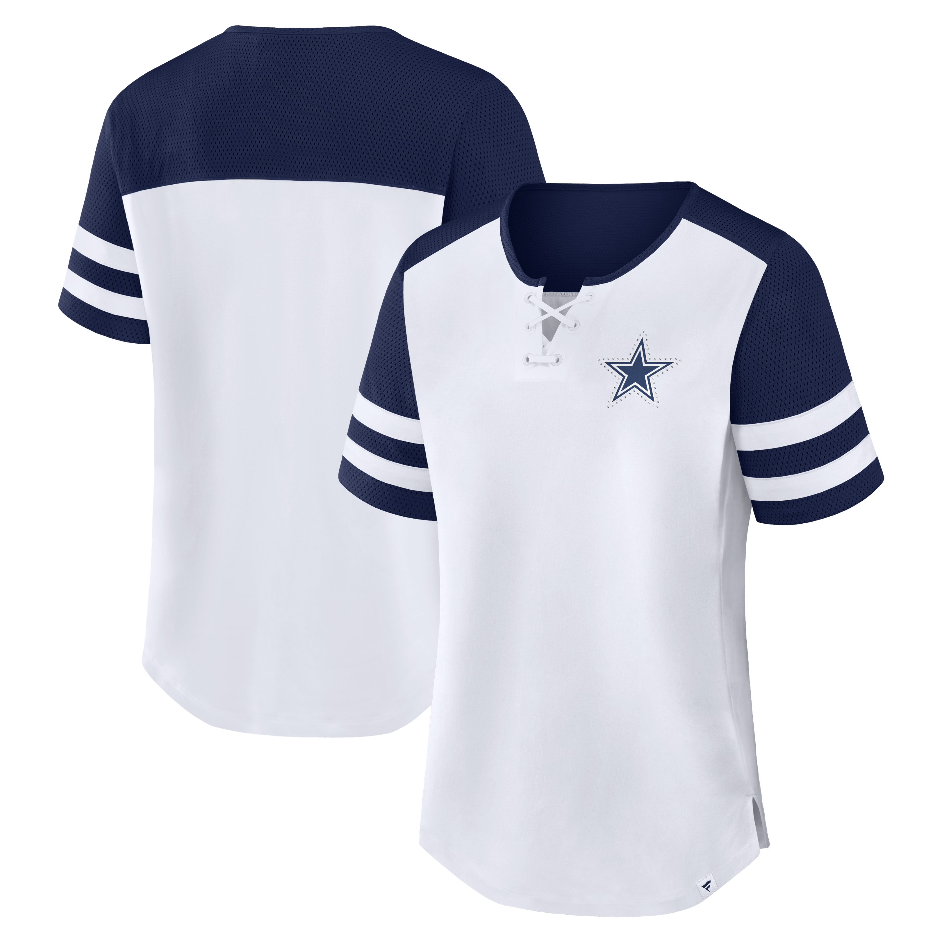 Women's Fanatics White/Navy Dallas Cowboys Touchdown Pass Athena Lace-Up T-Shirt