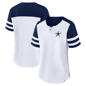Women's Fanatics White/Navy Dallas Cowboys Touchdown Pass Athena Lace-Up T-Shirt