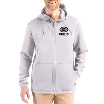 Men's Cutter & Buck Gray Green Bay Packers Roam Epic Comfort Recycled Full-Zip Hoodie Jacket