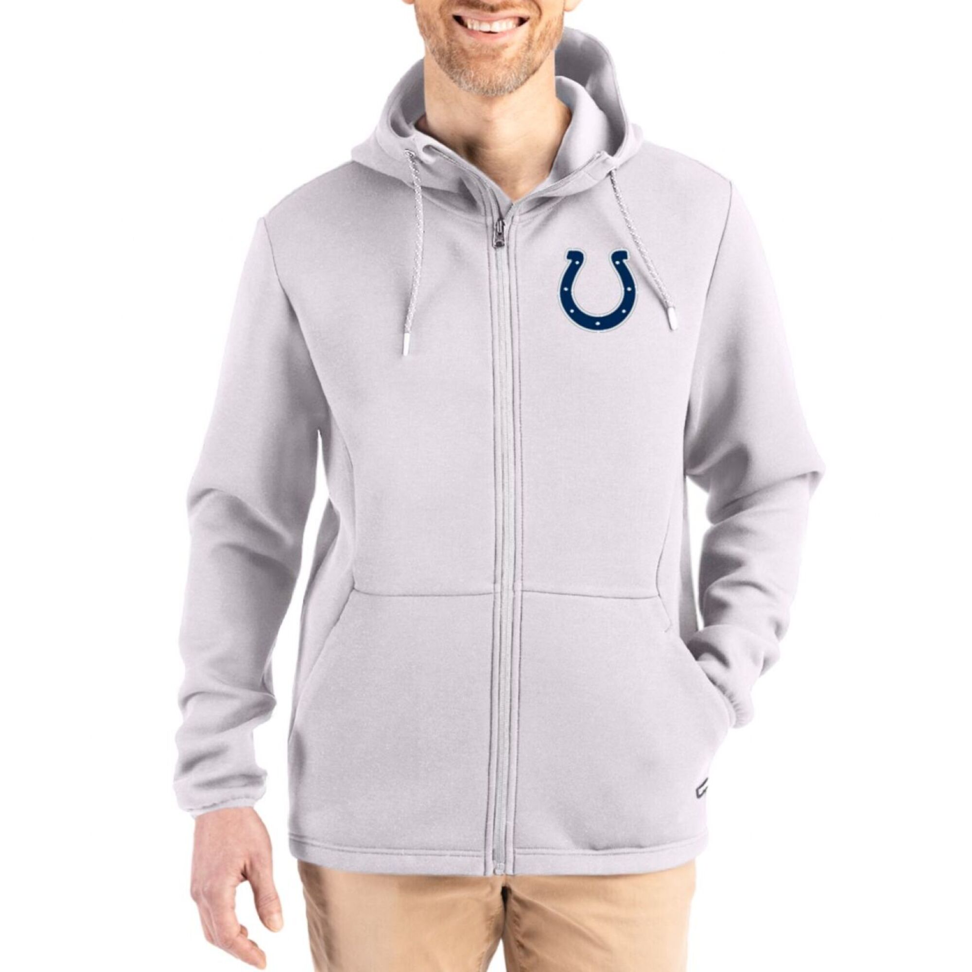 Men's Cutter & Buck Gray Indianapolis Colts Roam Epic Comfort Recycled Full-Zip Hoodie Jacket