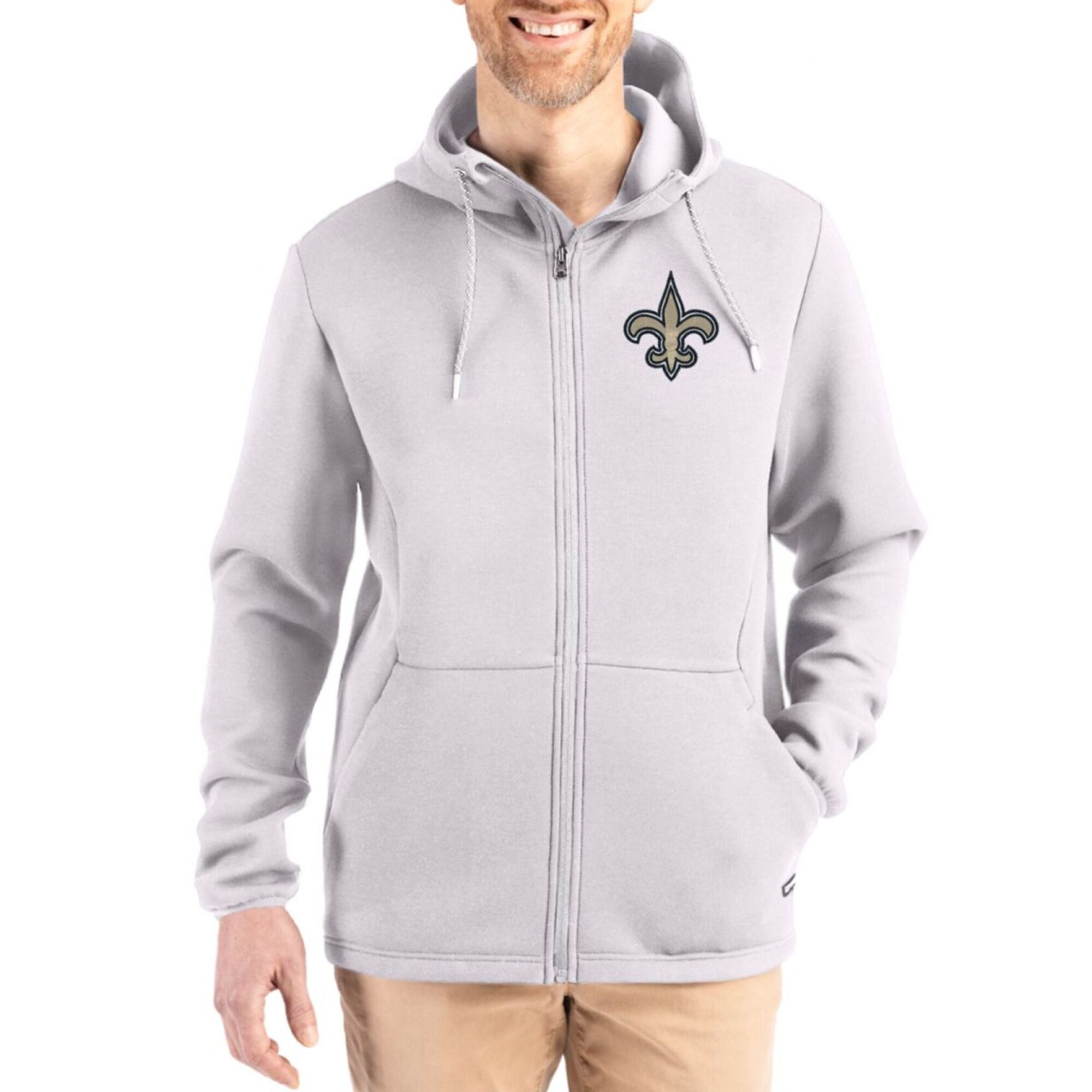 Men's Cutter & Buck Gray New Orleans Saints Roam Epic Comfort Recycled Full-Zip Hoodie Jacket