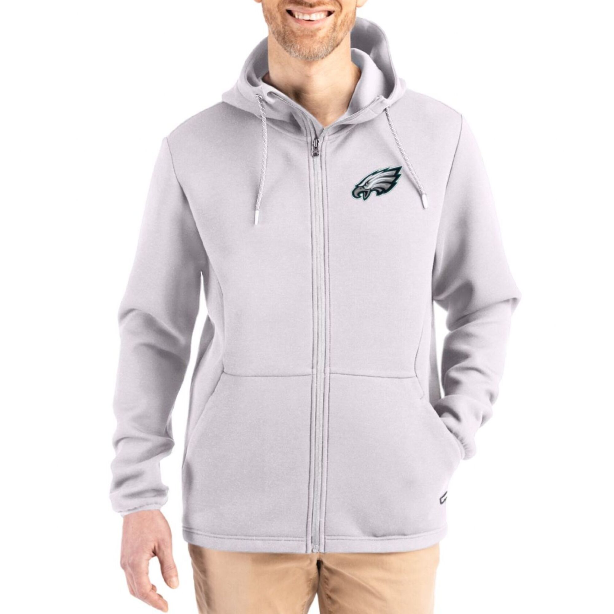Men's Cutter & Buck Gray Philadelphia Eagles Roam Epic Comfort Recycled Full-Zip Hoodie Jacket