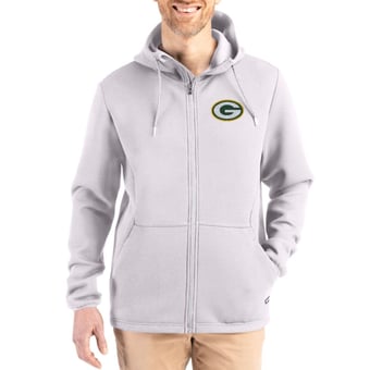 Men's Cutter & Buck Gray Green Bay Packers Roam Epic Comfort Recycled Full-Zip Hoodie Jacket