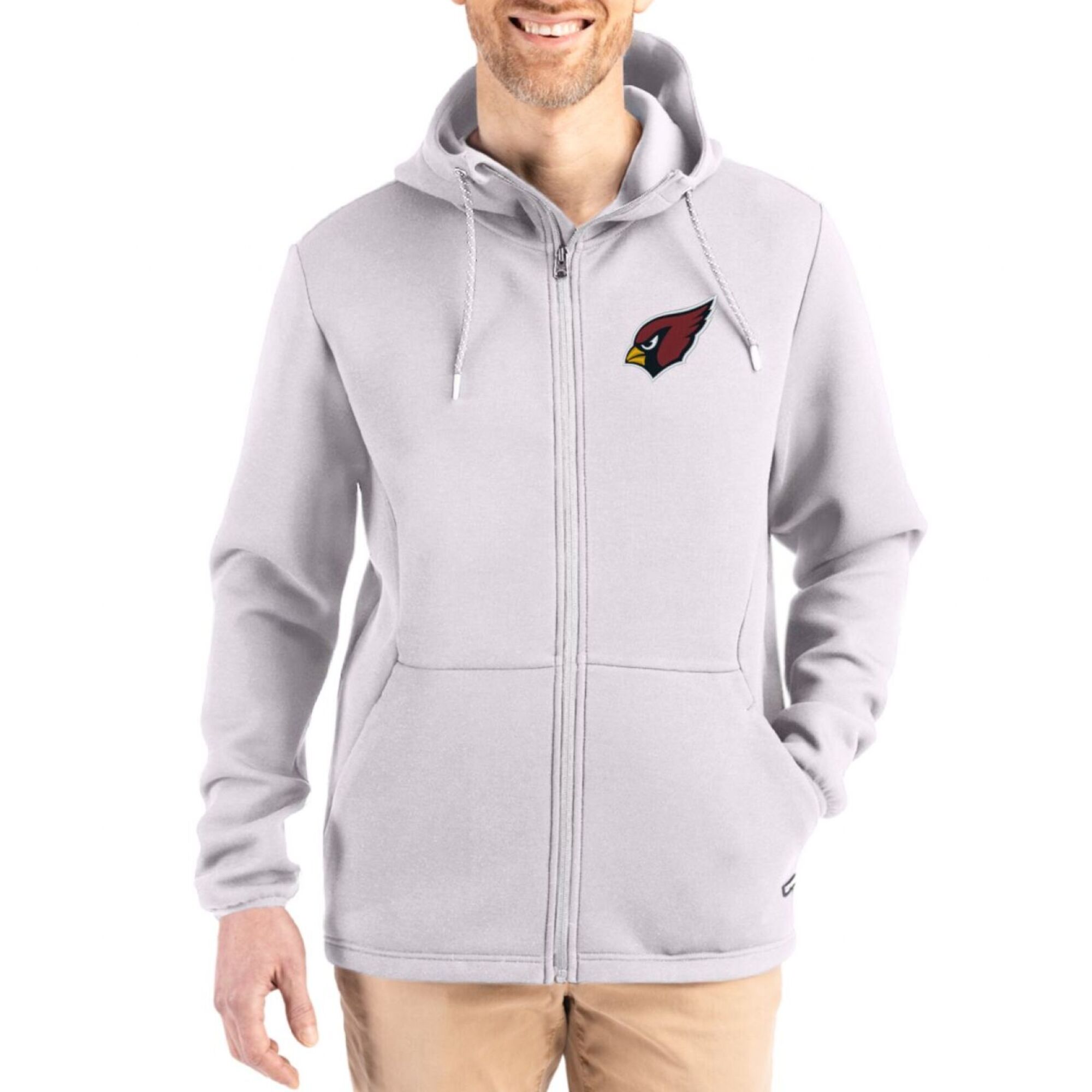 Men's Cutter & Buck Gray Arizona Cardinals Roam Epic Comfort Recycled Full-Zip Hoodie Jacket