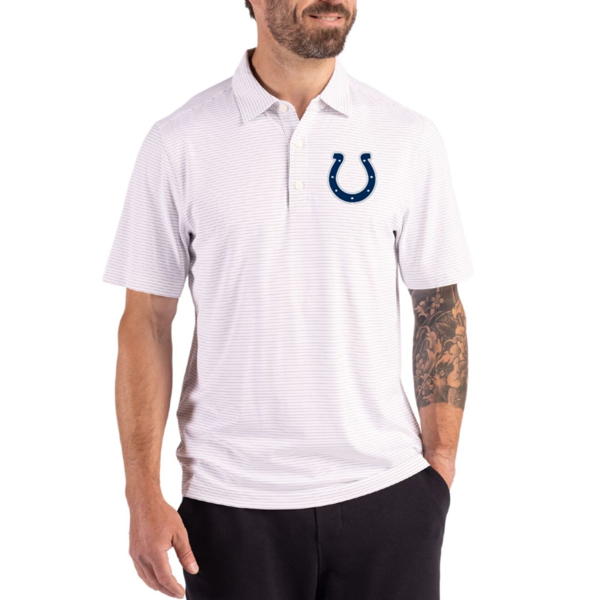 Men's Cutter & Buck White Indianapolis Colts Forge Epic Confidence Fine Line Stripe Stretch Recycled Polo