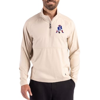Men's Cutter & Buck Light Brown New England Patriots Adapt Eco Knit Hybrid Recycled Quarter-Zip Jacket