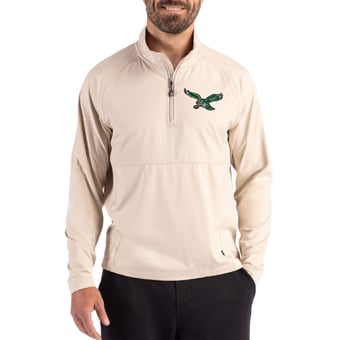 Men's Cutter & Buck Light Brown Philadelphia Eagles Adapt Eco Knit Hybrid Recycled Quarter-Zip Jacket