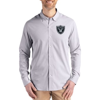 Men's Cutter & Buck Gray Las Vegas Raiders Skyline Epic Confidence Recycled Pinstripe Long Sleeve Dress Shirt