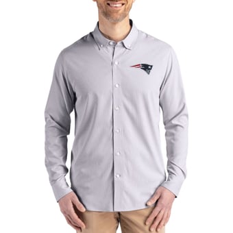 Men's Cutter & Buck Gray New England Patriots Skyline Epic Confidence Recycled Pinstripe Long Sleeve Dress Shirt