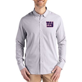 Men's Cutter & Buck Gray New York Giants Skyline Epic Confidence Recycled Pinstripe Long Sleeve Dress Shirt