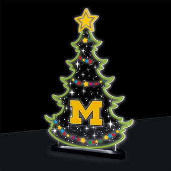 "Michigan Wolverines 10"" LED Tabletop Christmas Tree Desklite Sign"