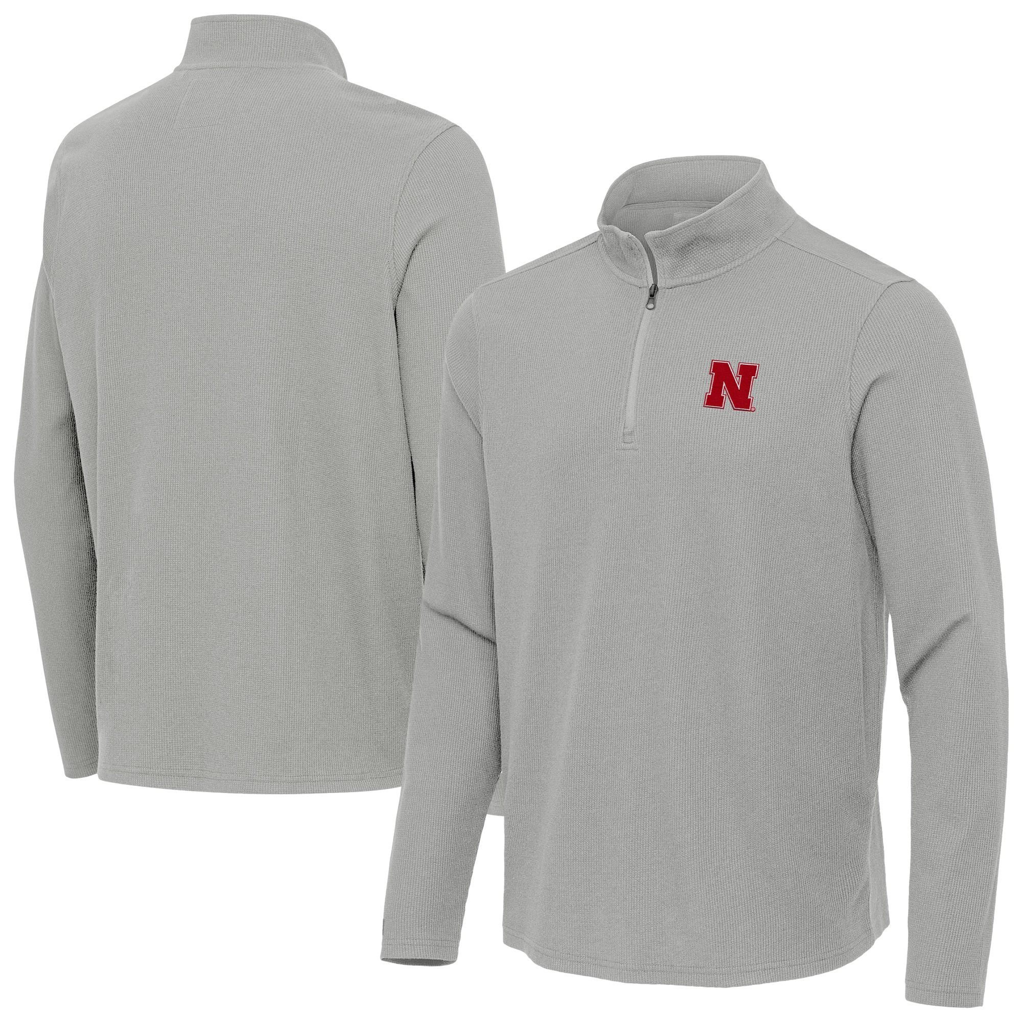 Men's Antigua Heather Gray Nebraska Huskers Sync Quarter-Zip Waffle-Knit Tri-Blend Pullover