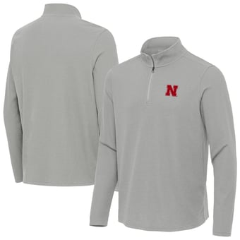 Men's Antigua Heather Gray Nebraska Huskers Sync Quarter-Zip Waffle-Knit Tri-Blend Pullover