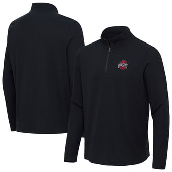 Men's Antigua Heather Black Ohio State Buckeyes Sync Quarter-Zip Waffle-Knit Tri-Blend Pullover