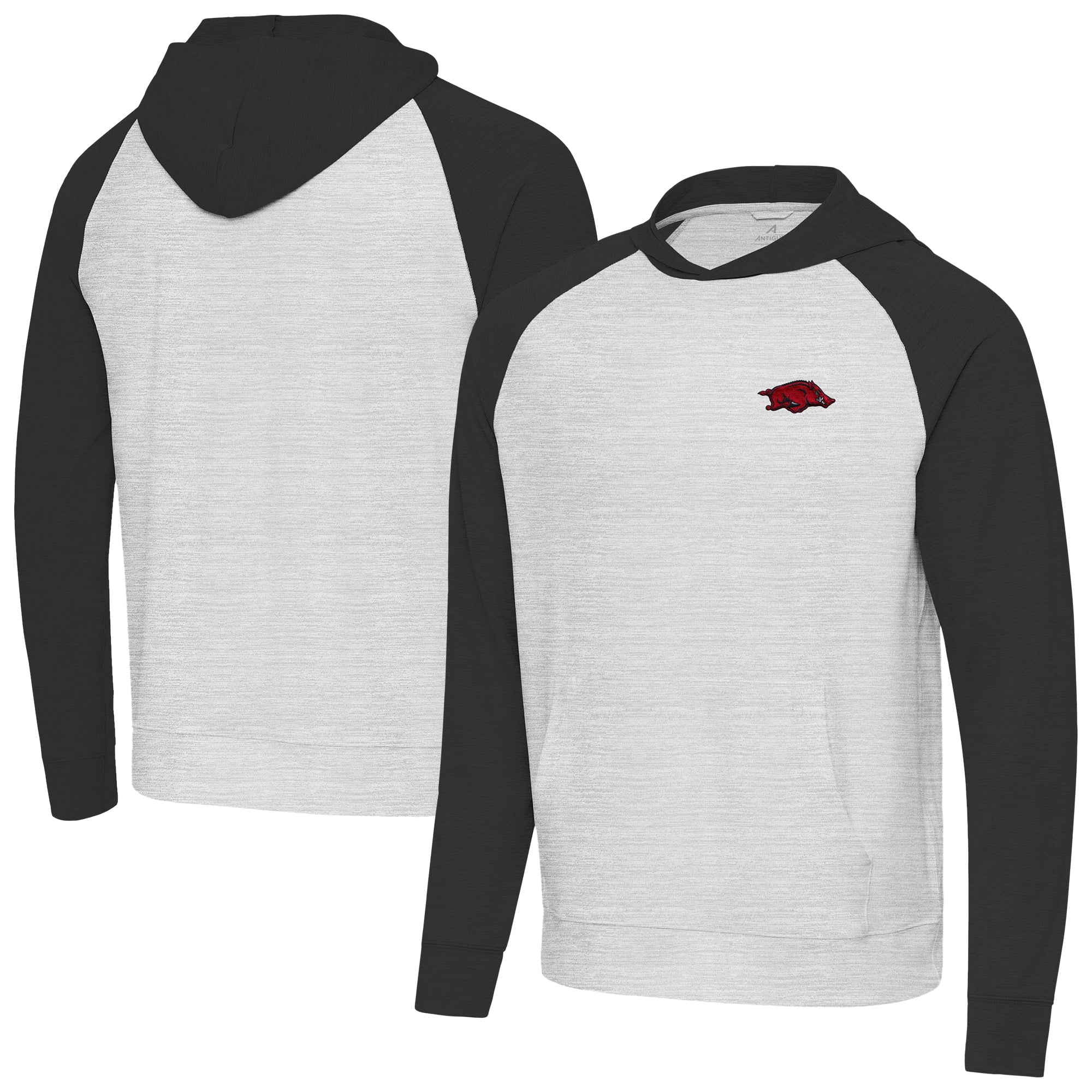 Men's Antigua Black/Heather Gray Arkansas Razorbacks Urgent Pullover Hoodie