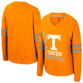 Women's Colosseum  Tennessee Orange Tennessee Volunteers Oversized Violet Distressed V-Neck Long Sleeve T-Shirt