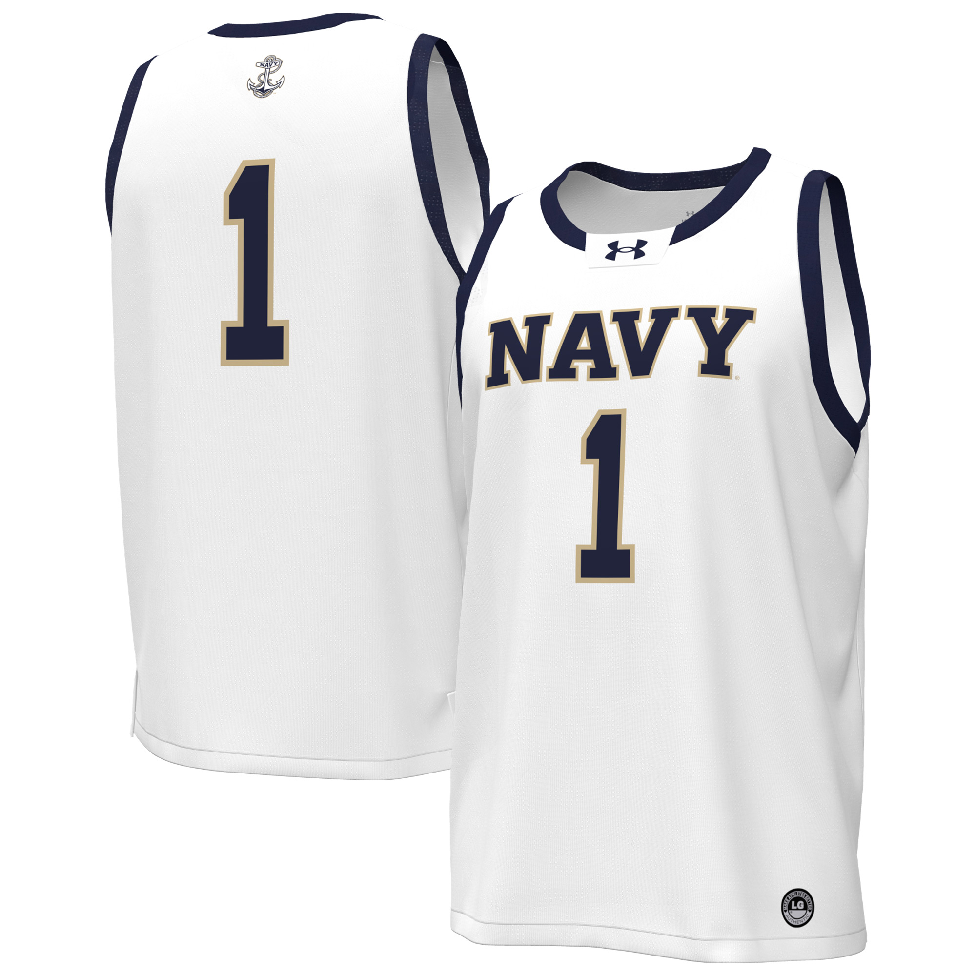 Men's Under Armour  White Navy Midshipmen #1 Replica Basketball Jersey