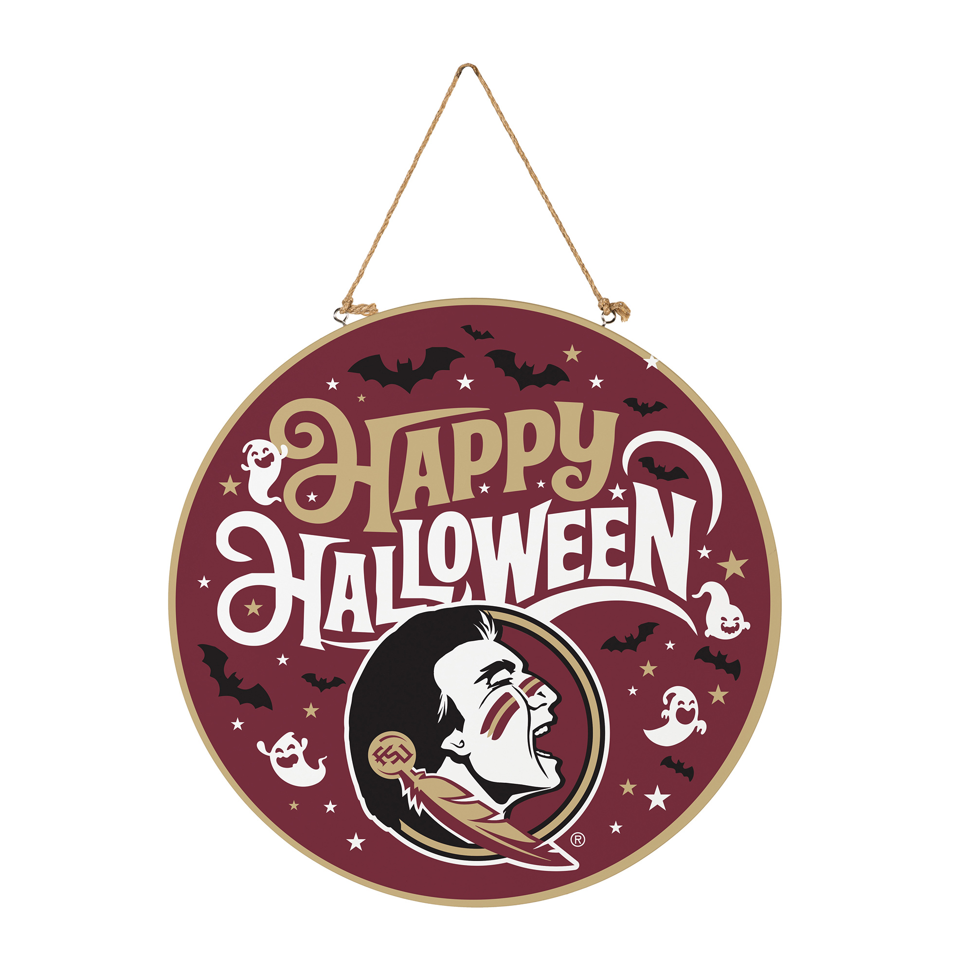 Florida State Seminoles 18" Happy Halloween Wooden Round Door Sign