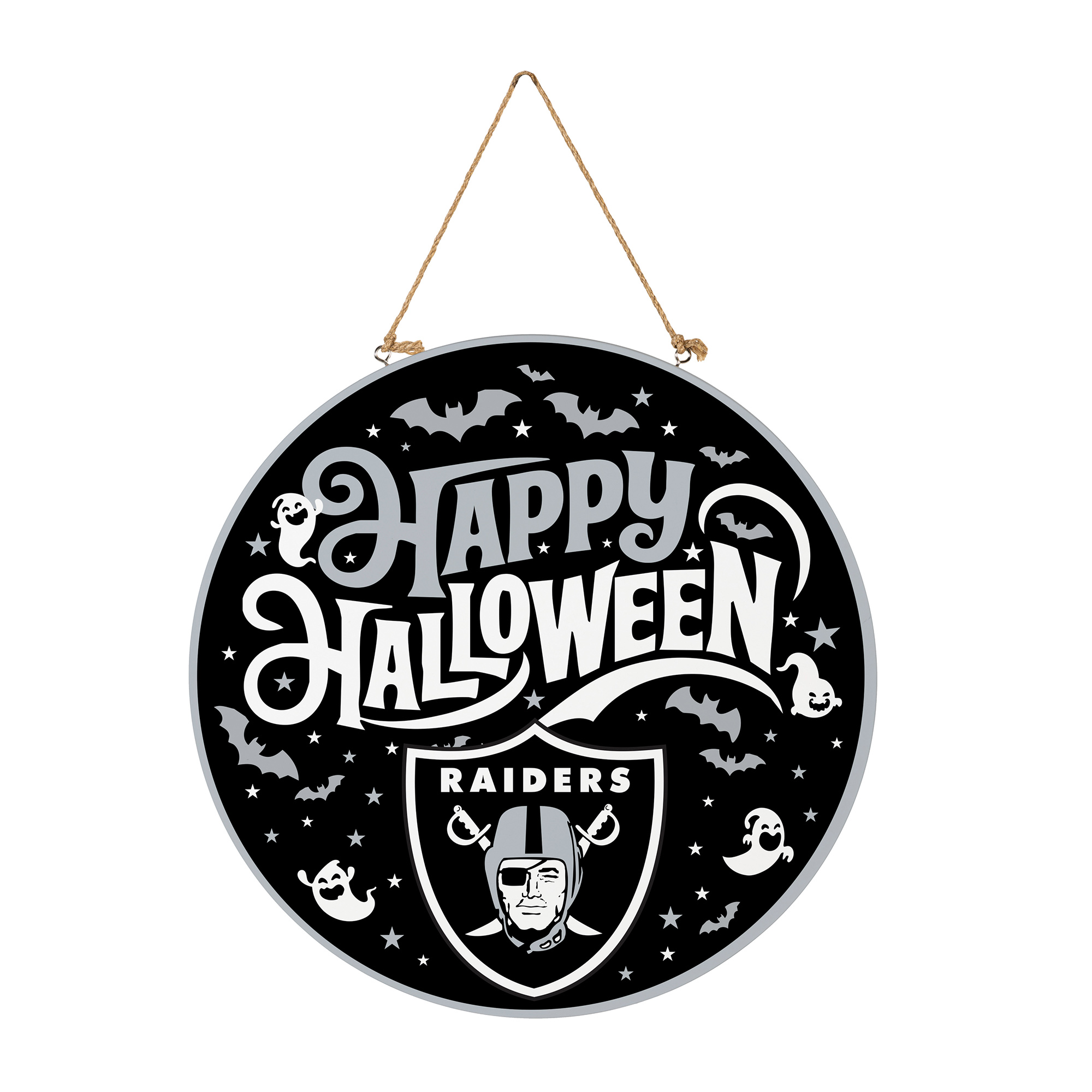 Las Vegas Raiders 18" Happy Halloween Wooden Round Door Sign