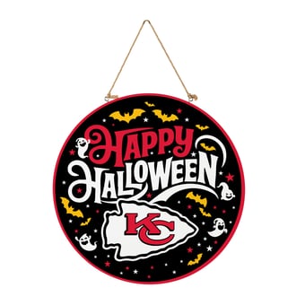 Kansas City Chiefs 18" Happy Halloween Wooden Round Door Sign