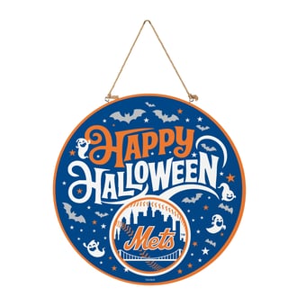 New York Mets 18" Happy Halloween Wooden Round Door Sign